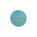 Light blue circular handmade wooden pendant featuring an engraved heart and smiley face design - Blue