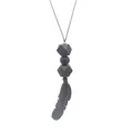 Close-up of food-grade silicone feather teething necklace with matte black beads - Black