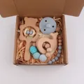 Wooden bear rattle and silicone pacifier set in a premium kraft paper gift box - Whale Style