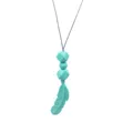 Mint green silicone feather teething necklace with geometric beads on a grey cord - Teal