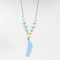 Collier de dentition bébé avec plume en silicone bleue et perles en bois naturel - Bleu