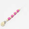 Attache-tétine en perles de bois rose fuchsia et naturel avec clip en métal sûr - Rose rouge