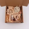 5-piece beech wood bear rattle and silicone pacifier set in a premium gift box - Bear Style