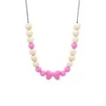 Pink and beige silicone teething necklace with a bow pendant for babies and infants - Rose Red