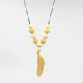 Baby teething necklace with yellow silicone feather pendant and round beads - Yellow