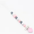 Catenella portaciuccio in silicone con clip a cuore rosa e perline marmorizzate - Rosa