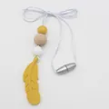 Silicone feather teething necklace with yellow pendant and natural beech wood beads - Feather Dreamcatcher / Yellow