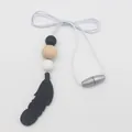Silicone feather baby teether necklace with black beads and natural beech wood bead - Feather Dreamcatcher / Black