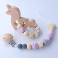 Beech wood alpaca teether and silicone pacifier clip set in soft Morandi tones - Alpaca Style / Purple