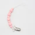 Sujetachupetes de silicona rosa con cuentas y clip metálico de seguridad para bebés - Rosa