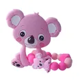 Pink silicone koala baby teether set with matching beaded pacifier clip and soft toy - Pink
