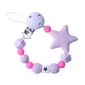 Detail von rosa und lila Silikonperlen und Stern an Baby-Schnullerkette mit Metallclip - Lila