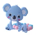 Blue silicone koala baby teether set with matching bead clip for infant teething relief - Blue