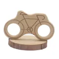 Natural beech wood baby teether in a bicycle shape with smooth laser-engraved details - Bicycle
