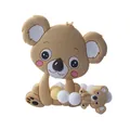 Detailed view of khaki silicone koala teether with colorful beads for baby sensory grip - Yellow