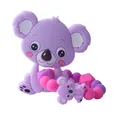 Close-up of purple silicone koala teether set with colorful sensory beads for infants - Purple
