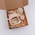 5-piece baby silicone bear teether and pacifier gift set in minimalist beige tone - Beige (Pacifier Style)