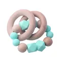 Baby beech wood and mint green silicone teething ring set for infant oral relief - Green