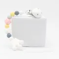 Baby pacifier clip with colorful silicone beads and white crown pendant - White
