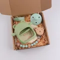 Green silicone bear teether and pacifier clip gift set in eco-friendly kraft box - Matcha Green (Pacifier Style)