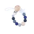 Blue and grey marble silicone pacifier clip with a wooden star bead and round metal clasp - Grey