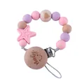 Baby pacifier clip with silicone beads, wooden star and baby engraving in pink and lilac - Pink