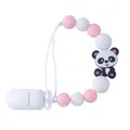 Silikon Schnullerkette mit rosa Perlen und süßem Panda-Anhänger auf weißem Grund - Panda Stil / Rosa Panda