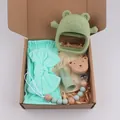 Coffret anneau de dentition ours en silicone menthe avec attache-tétine et carte étape - Matcha Green (Headband Style)