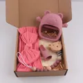 Coffret cadeau dentition bébé avec hochet ours rose et attache-tétine en bois - Dusty Rose (Headband Style)