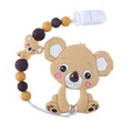 Detail of silicone baby teether clip with cartoon koala and multi-colored beads - Yellow