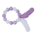 Baby teething bracelet with colorful food-grade silicone beads and soft feather charms - Purple