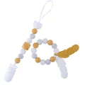 Detail von Silikon-Schnullerkette und Feder-Beißring-Armband für die Babypflege - Gelb