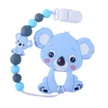 Blue silicone koala teether set with matching pacifier clip and beads for baby soothing - Blue