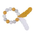Baby silicone feather teether ring with yellow white and marble beads on white background - Yellow