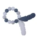 Silicone baby teether ring with marble beads and feather charms for teething relief - Gray