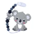 Silicone baby teething set with grey koala teether and beaded pacifier clip chain - Gray