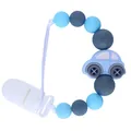 Silikon Schnullerkette mit blauem Auto-Beißring und weichen grau-blauen Silikonperlen - Auto Blau