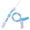 Silikon Schnullerkette und Beißring-Set mit Federn in Blau-Grau für Babys - Blau