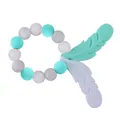 Silicone baby teether bracelet with mint green beads and feather-shaped pendants - Green