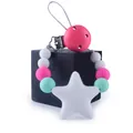 Chupetero de madera rosa con cuentas de silicona y mordedor de estrella blanca sobre bloque - Rojo sandía
