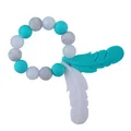 Silicone feather baby teether ring with mint green and marble white chewable beads - Lake Blue