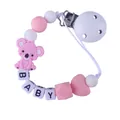 Sujeta chupetes de silicona con colgante de koala rosa y cuentas de letras BABY sobre blanco - Rosa