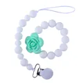 Attache-tétine en silicone avec perles blanches et fleur vert menthe pour bébé - Attache-tétine Blanche avec Fleur Vert Menthe (C008) / Blanc