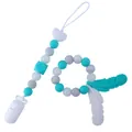 Baby Silikon Schnullerkette und Beißring Armband Set in Minzgrün mit Feder Anhänger Motiv - Seeblau