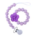 Attache-tétine fleur en silicone violet et chaîne de dentition avec clip blanc - Attache-tétine Violette avec Fleur Violette (C008) / Violet