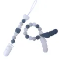 Baby Silikon Schnullerkette und Feder Beißring Set in Grau und Marmor Optik - Grau