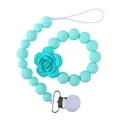 Attache-tétine en silicone vert menthe avec perles rondes et breloque rose rose - Attache-tétine Vert Menthe avec Fleur Assortie (C008) / Vert