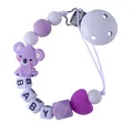Chupetero de silicona violeta con colgante de koala y letras que dicen BABY - Púrpura