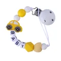 Baby Silikon Schnullerkette mit gelbem Auto-Element und BABY Buchstabenperlen in Gelb-Creme - Gelb