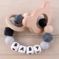Massaggiagengive in silicone e faggio con perle 'BABY' in nero e grigio minimalista - Orso